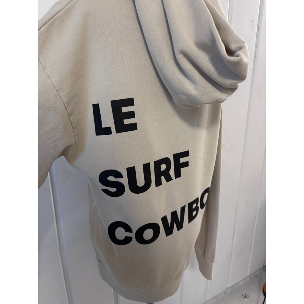 Le Surf Cowboy Hoodie Sweatshirt Medium Beige Graphic Pullover Oversized - Picture 6 of 9